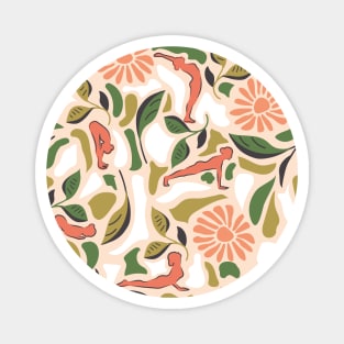 Sun Salutation- Gratitude Yoga in a Flower Garden- Peach Green on Light Apricot Magnet